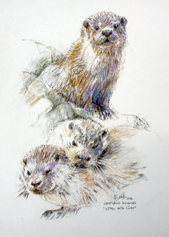 Otter with Cubs by Peter Biehl