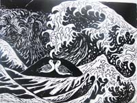 Paul Bloomer. Woodcut. A tribute to Housai