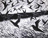 Paul Bloomer. Woodcut. Tirricks at St Ninians