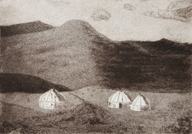 Mongolian Gers. Richard Rowland etching