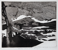 Mt St Victorire with pine tree etching, by Richard Rowland