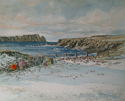 Beach Snaa, Ireland. Shetland water colour by Joyce Wark