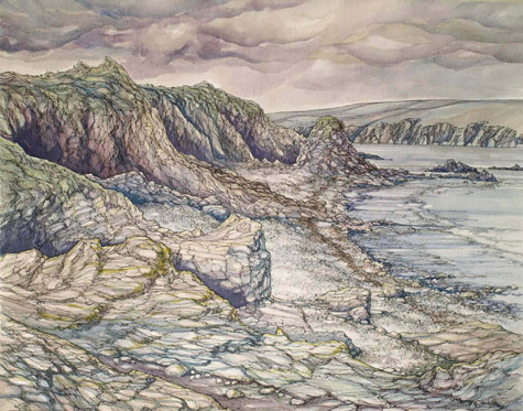Mirkenin Banks, Bigton  watercolour 47 x 38cm