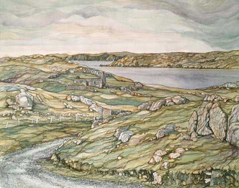 Watercolour of Nibon, Shetland. 47 x 38cm