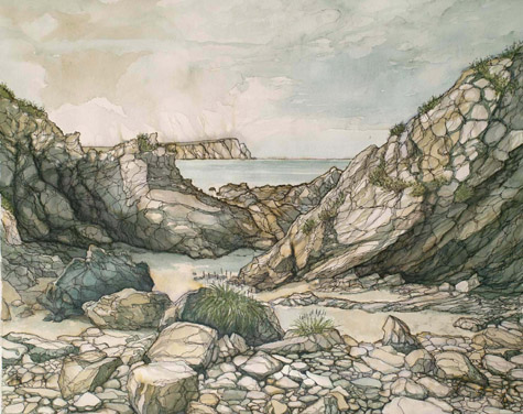 Watercolour of Voar Banks, Bigton 47 x 38cm