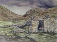 Joyce Wark. watercolour - Da Auld Newsie Hoose, Foula 