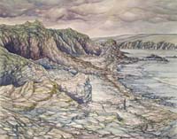 Joyce Wark. watercolour.  Mirkenin, Banks at Bigton in Shetland
